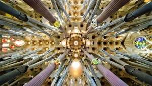 This is the crossing and dome of the Sagrada Família basilica, Barcelona, Catalonia. Wikimedia Commons.